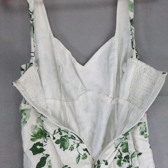 Abercrombie & Fitch Green Floral Sheath Dress Sz M Smocked Back Linen Cotton - Picture 4 of 10